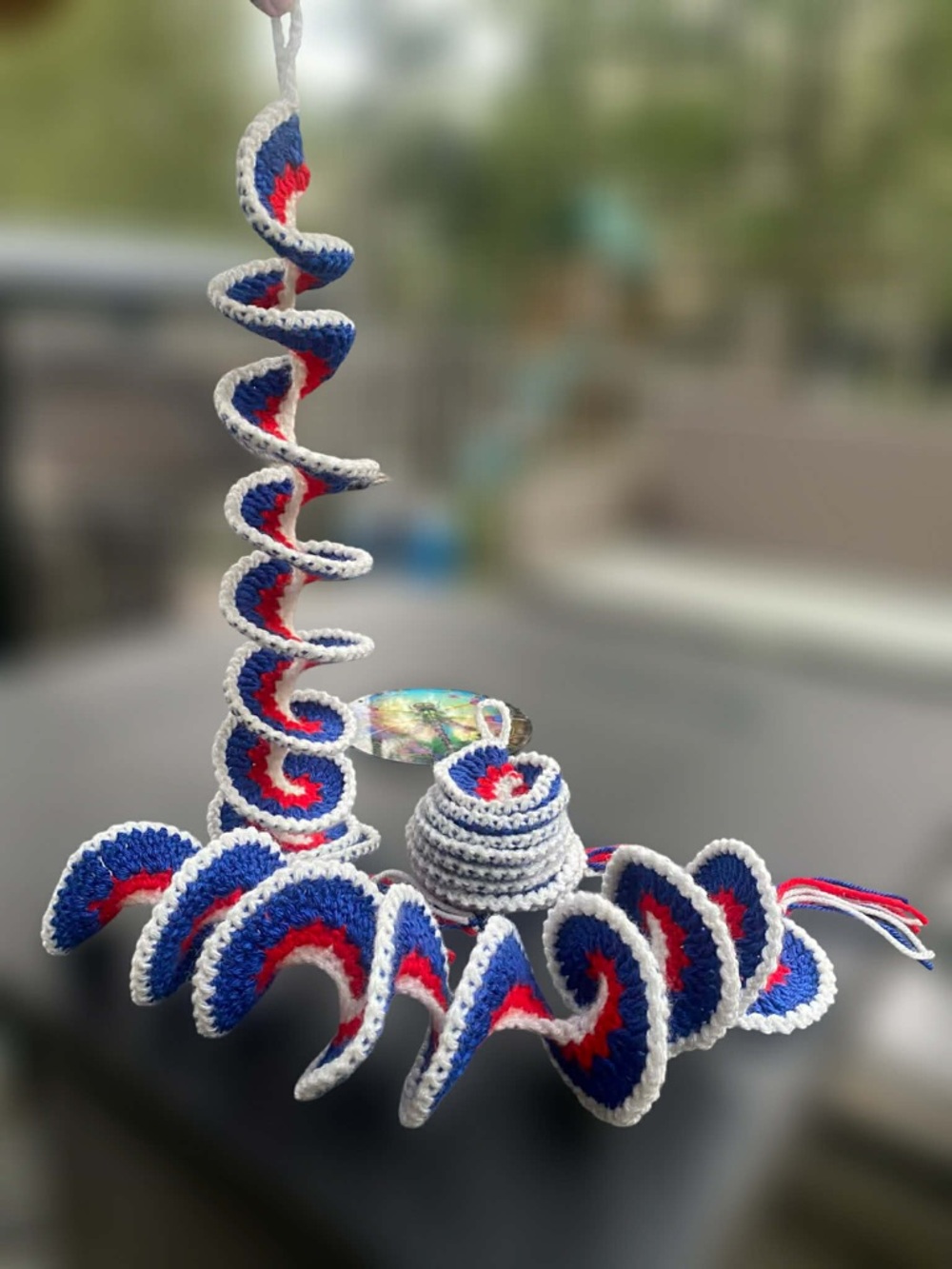Handmade Red, White & Blue Crocheted wind spinners